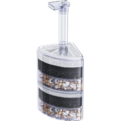 Filtre éponge d'angle d'aquarium silencieux pour Betta, alevins, crevettes et petits poissons - Filtre en mousse biologique avec pierres naturelles, graviers et anneaux en céramique pour (1/4)