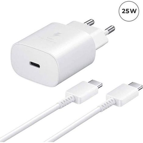 Chargeur rapide 25 W - Port USB-C - Câble de 1 mètre - Compatible avec les téléphones Samsung - Blanc (1/4)