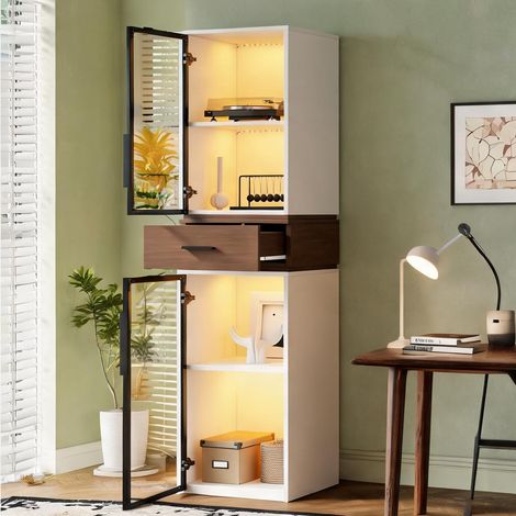 Vitrine lumineuse en MDF blanc 40 x 40 x 200 cm avec éclairage (1/5)
