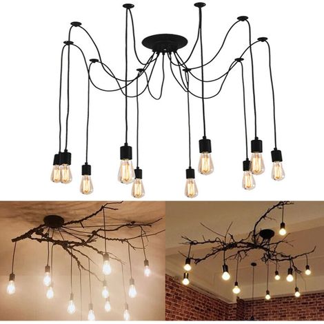 – Lustre araignée suspension 10 douilles E27 en métal – Style rétro industriel pour restaurant et café – Installation facile – 40-60W (1/5)