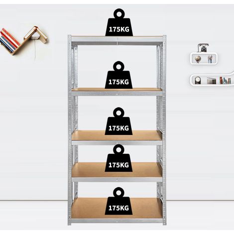 Heavy Duty 5 Tier Boltless Garage Shelving Unit Shed Warehouse Workshop Office Storage Shelves Metal Racking, Adjustable - Can be split into 2 smaller Shelf Units Large, Black (1/5)