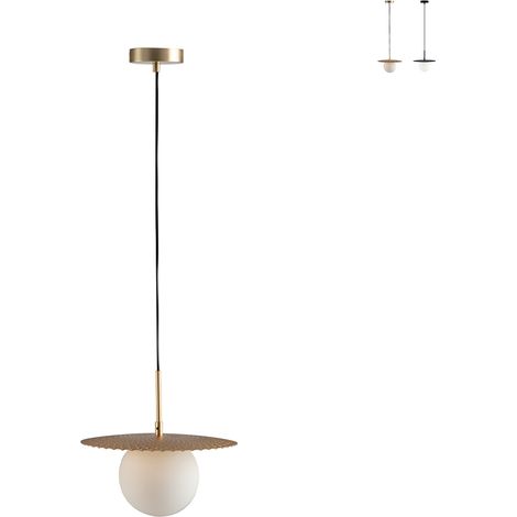 "Sospensione CHAPLIN in metallo oro con diffusore in vetro bianco 45 cm." (1/3)