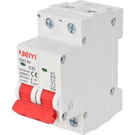 Disjoncteur de Circuits Photovoltaïques DC 1000 V, Solaire Disjoncteurs Automatiques Pv, 32A/65A avec Réponse Rapide, Protection Avancée pour Systèmes Hors-Grille et Branchés au Réseau (DZ47-32A) (1/5)
