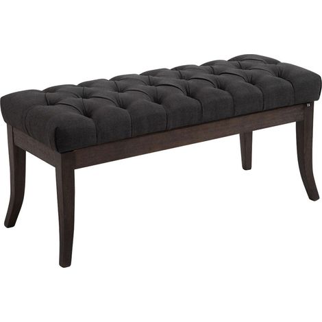 Banco de diseño Chesterfield de 100 cm con costuras decorativas en tela gris oscuro y base de madera oscura 100003683 (1/3)