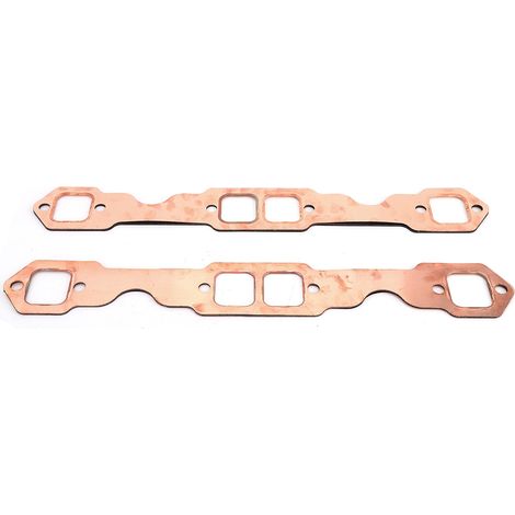 Deux joints de collecteur d'échappement réutilisables, à ports carrés et plaqués cuivre, adaptés aux moteurs SBC Chevy 327, 305 et 350. (1/5)