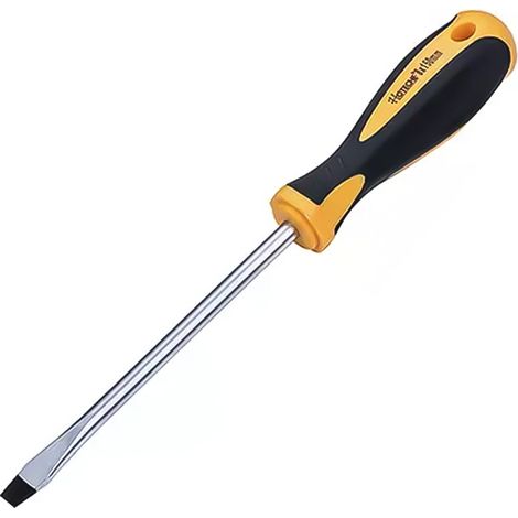 HOTECHE destornillador boca recta 3x75mm c/v , Destornillador de boca Recta 3x75 mm Cabeza magnética Cromo vanadio Mango antideslizante Con agujero para colgar. (1/2)