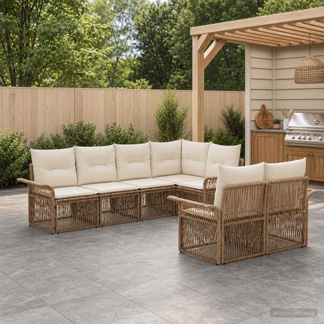 vidaXL Ensemble de canapé de jardin 7 pc 7-Nombre de places Beige (1/5)