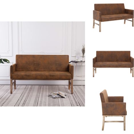 Banc avec accoudoir 140 cm Marron Similicuir daim - Banc Coffre - Banc Deux Places - Banc Cuir Faux - Banc Confortable - Meuble Salon (1/5)