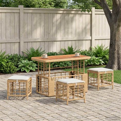 vidaXL Set da Pranzo per Giardino con cuscino 4 pcs Naturale e