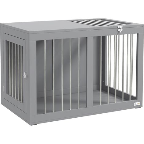 CHICFURN Jaula para perro con cierre 80 x 50 x 56,5 cm de acero y MDF gris, 2 puertas (1/5)