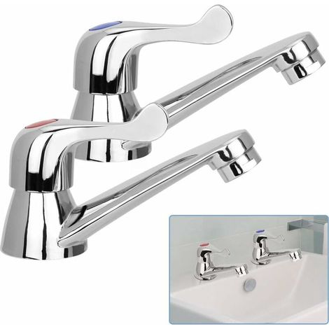 Robinet de cuisine 2 pièces, mitigeur d'évier en cuivre chromé anti-éclaboussures avec cuvette pour évier/salle de bain/toilettes (1/5)