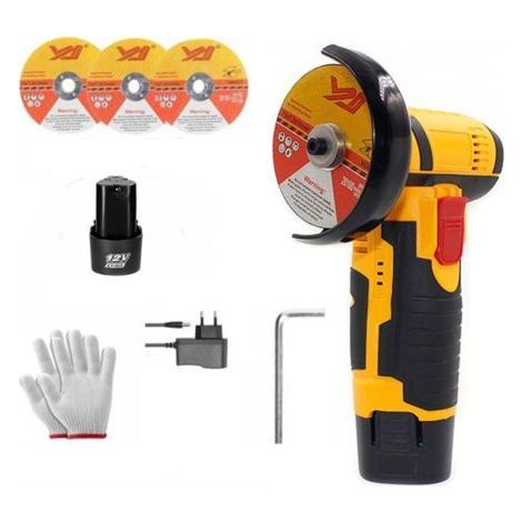 Mini meuleuse d'angle rechargeable à brosse 12 V, meuleuse d'angle à batterie au lithium, machine à polir, machine de découpe, meuleuse d'angle, batterie incluse (batterie unique) TONCHEAN (1/5)