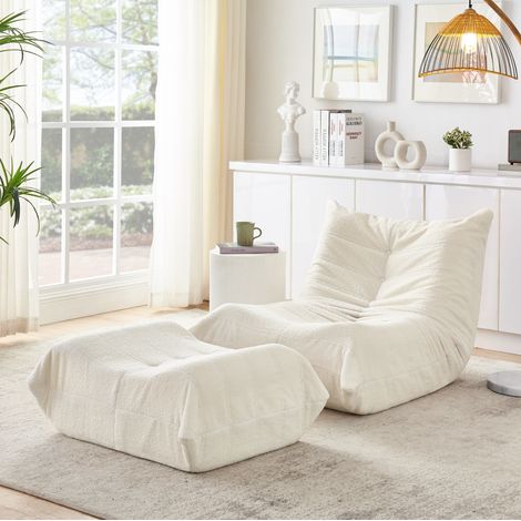 Relaxsessel mit Fußhocker aus Schaumstoff Beige OKMYHOME (1/5)