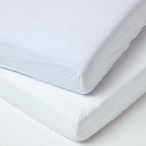 HOMESCAPES White Linen Cot Bed Fitted Sheets 70 x 140 cm, Pack of 2