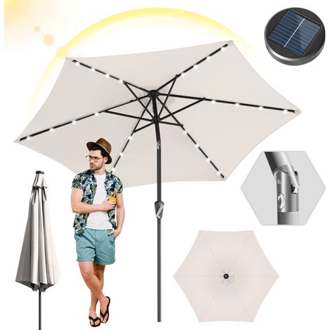 TolleTour Ombrellone da 2,7 m con illuminazione a LED – Ombrellone da balcone e giardino, ecru