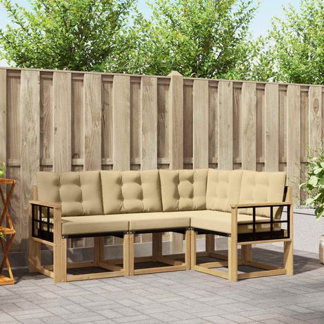vidaXL Outdoor-Sofagarnitur mit Kissen 4 pcs Weiß und Beige (1/5)