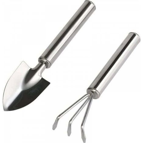 2 pcs Outils de Jardin Kit Pelle Jardinage Rateau Jardin Cadeau Acier Inoxydable Ensemble de Petits Râteaux et Pelle,pour Plantes en Pot (1/5)