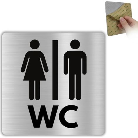 Plaque Flèche Toilettes Mixtes - 12x12 cm - Aluminium - Sanitaires (1/5)