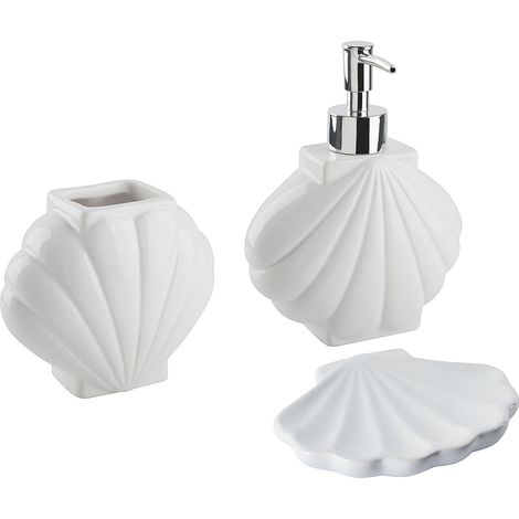 Badaccessoires Set 3-teilig SHELL Keramik Weiß (1/5)