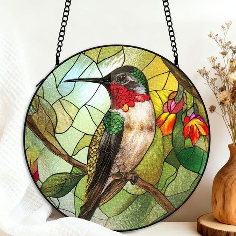 Attrape-soleil vitrail colibri 9 cm décoration suspendue fenêtre oiseau lumineux cadeau anniversaire (1/5)