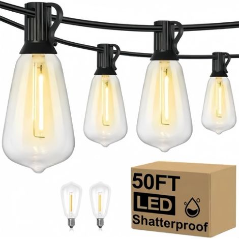 Guirlande lumineuse extérieure LED ST38 30,5 m, 50 ampoules incassables + 2 rechanges, étanche IP44, éclairage jardin terrasse (1/5)