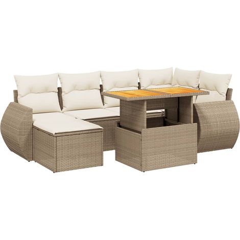 Set Divani da Giardino 7 pz con Cuscini Beige in Polyrattan vidaXL (1/4)
