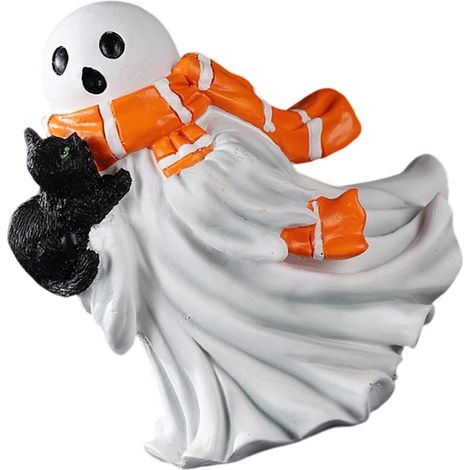 Statue de chats noirs et de résines fantomatiques de dessin animé, décorations de bureau à domicile sur le thème d ' Halloween pour étagères de bureau, ornement d ' affichage, décorations en résine (1/5)