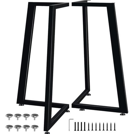 Pieds de Table Métal Noir 70 cm en V pour Table à Manger et Bureau Lot de 2 pieds en V, hauteur 70 cm, largeur 45 cm, 8 patins réglables, pour table à manger, bureau et plan de travail (1/5)