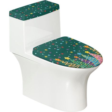 Housse De Chasse-d-Eau - Housse De Couvercle De Toilette - Motif Étoile De Noël - Polyester Élastique - Universel - 2 Pièces (1/5)