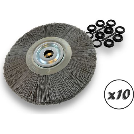 Lot de 10 brosses circulaires NYLON Abrasif Ø 300 mm Epaisseur 2 rangs Carbure silicium Grain 120 Alésage 32 mm + réducteur bague 25/22/20/16/12 mm Touret ponceuse Kibros 231302KR120x10 (1/5)
