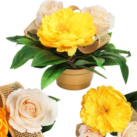 Décoration funéraire avec pivoines et roses jaunes (1/5)