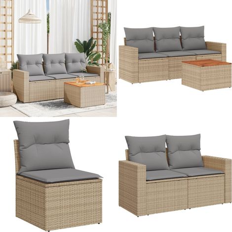 4-tlg. Garten-Sofagarnitur mit Kissen Beigemischung Poly Rattan - Gartenmöbel Set - Outdoor Möbel - Rattan Gartenmöbel - Lounge Set - Esstisch Set - Home & Living (1/5)