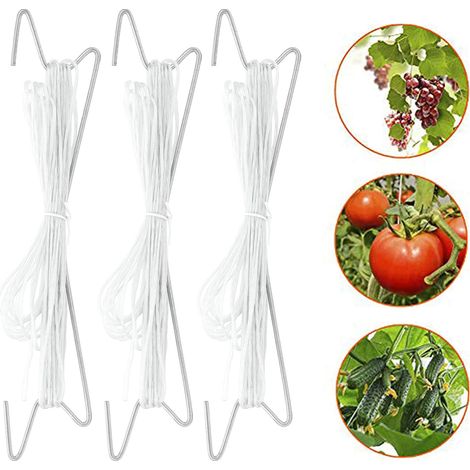10 jeux de crochets à tomates avec cordes pour soutenir la croissance grimpante des plants de légumes en serre. (1/5)