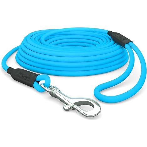 Laisse pour chien de 10 m, ronde, imperméable, avec dragonne, robuste, pour l'entraînement à roue libre, bleu cyan, jusqu'à 35 kg (1/5)