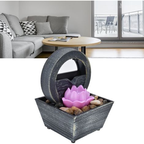 Fontaine de bureau USB 3V avec LED, pierres décoratives et fleurs en plastique pour décoration de table maison ou bureau (1/5)