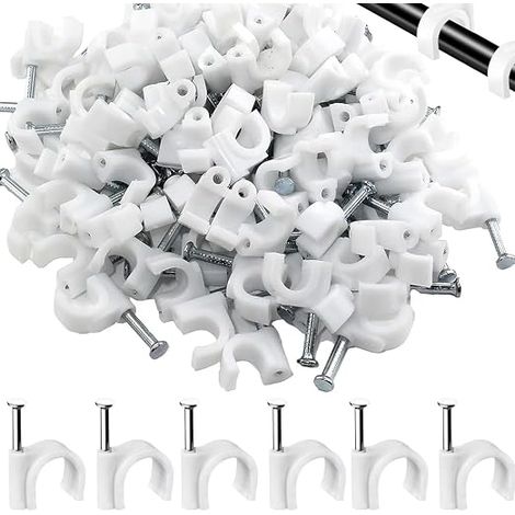 Cavalier Cable Electrique : Pièces Blanc Clous Acier. Diamètre 4Mm. Fixation Câbles Électriques Muraux. Attaches Clips Organisation Câbles. (1/5)