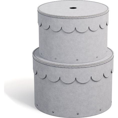 lot de 2 Boîtes Rondes Avec Couvercle – Boîte Avec Couvercle pour les Vêtements, les Jouets – Caisson de Rangement Rond en Panneaux de Fibres et Papier Effet Lin – Gris Clair (1/5)