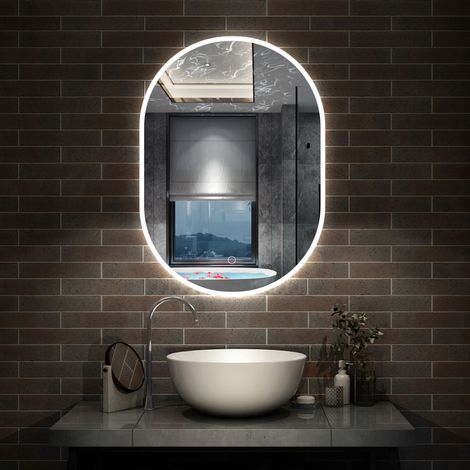 AICA Miroir de salle de bain ovale 45x80cm, mémoire et dimmable et anti-buée, IP44, CE // IP44 (1/5)