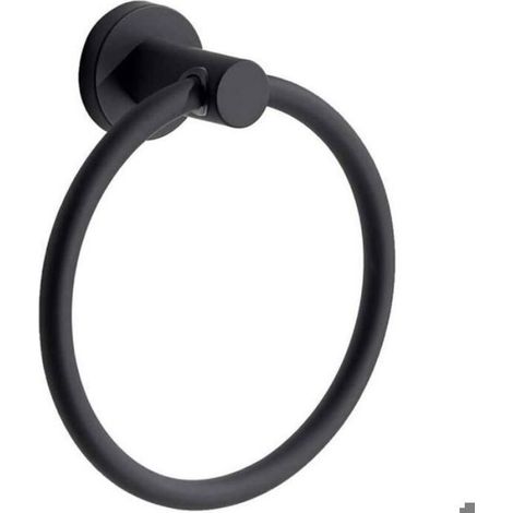 Porte-Serviettes Mural Rond - Acier Inoxydable 304 - Finition Noir Satiné - Pour Salle De Bain Cuisine Douche - 1 Pièce (1/4)