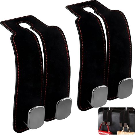Set di 2 ganci per poggiatesta auto, doppi ganci per schienale sedile, pratici accessori per organizzare l'auto, ideali per borse, borsette e altri oggetti (nero) (1/5)