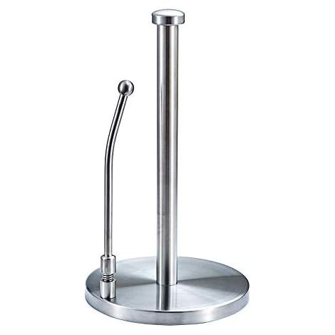 Porte-essuie-tout vertical en acier inoxydable, avec base épaisse et tête ronde.