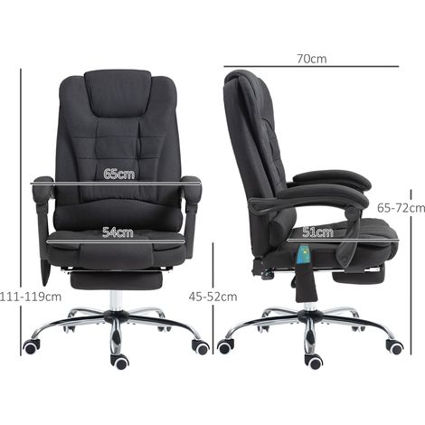 Fauteuil de travail massant, siège ergonomique inclinable et chauffant, chaise gaming réglable avec repose-jambes, rangement latéral et commande, teinte noire, usage bureau à domicile (1/4)