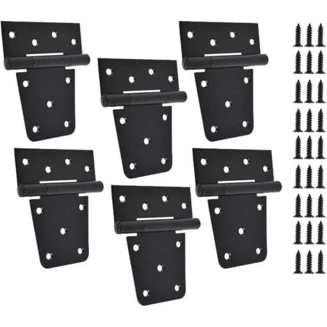 Charnières de Porte Pliables Robustes T, 6 Pièces, Noir, pour Portes en Bois, Portail de Jardin, Extérieures (1/5)