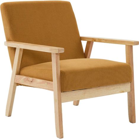 sweeek - Skandinavischer Sessel aus Holz und Cord, Cord, Senfgelb
