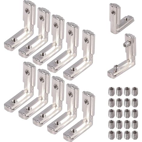 10 x Invisible Fixing Brackets 2020 Series Internal Square Profiles 6 mm for Aluminium Profile L-Shape Connector Brackets 26 x 25 x 9 mm Zinc Alloy Supplied with Clamp Screws M5 x 5 mm (1/5)