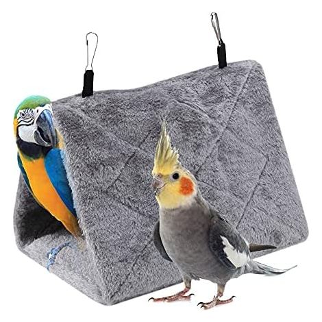 Tente-nid d'oiseau suspendue pour perroquet, chaude et douce (M 13x15x24cm-Gris) (1/5)