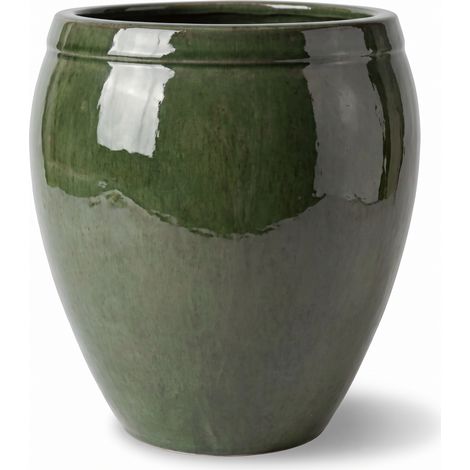 Pot grande taille d'extérieur ATLAS 52x58cm vert tropical, fait main en terre cuite émaillée, résistant au gel