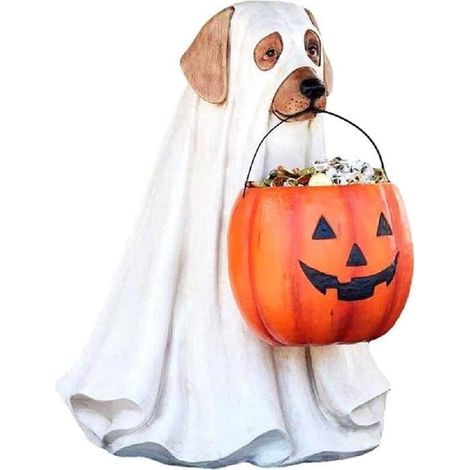 1 Statue chien fantôme Halloween, décoration intérieure en résine blanche, 25 cm, style moderne pour fête d'automne (1/3)