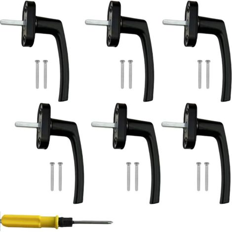 Lot de 6 poignées de fenêtre en aluminium, poignées de fenêtre en aluminium noir poignée de porte fenêtre longueur 35 mm serrure pour battants et vasistas installation simple