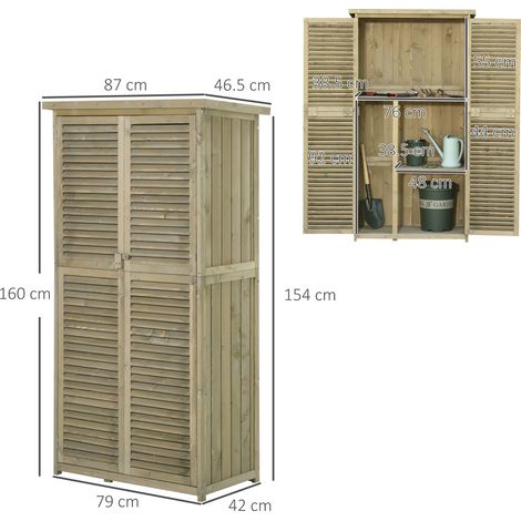 Abri de jardin, remise à outils, armoire de jardin, armoire à outils en bois avec toit en asphalte, porte à persiennes, 4 compartiments, gris, 87 x 46,5 x 160 cm (1/5)